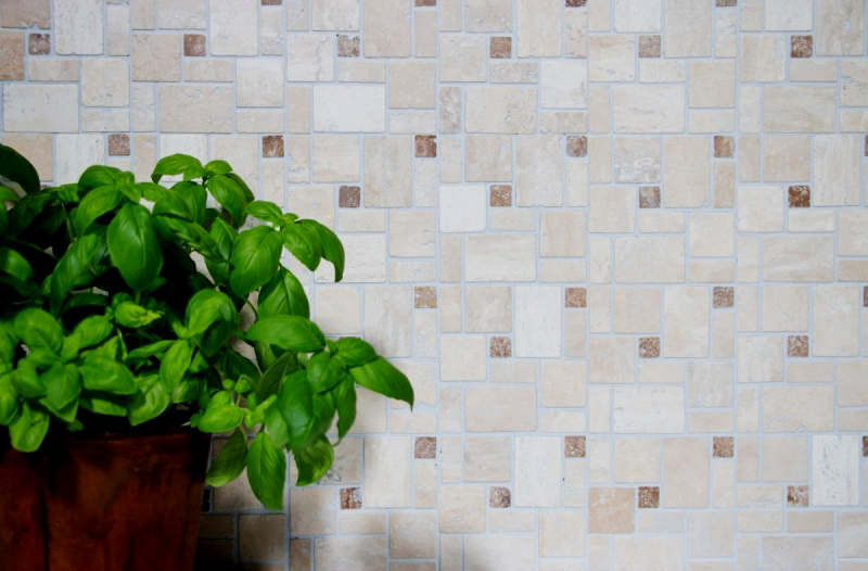 Échantillon manuel Carreau de mosaïque autocollant Travertin Pierre naturelle beige Combinaison de travertin beige MOS200-4CM14_m