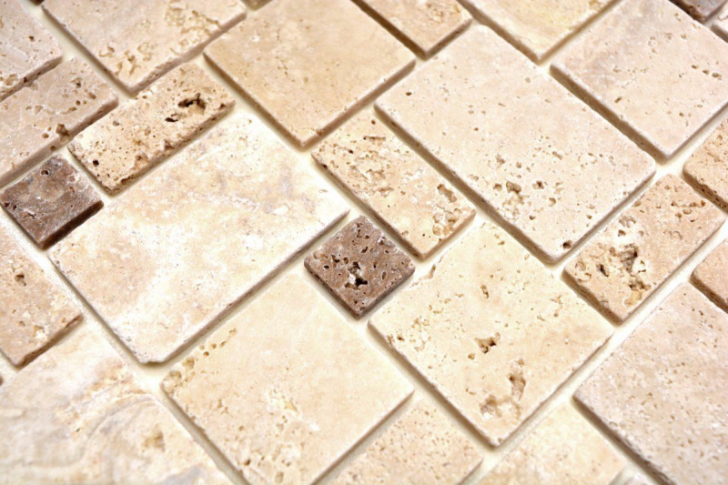 Échantillon manuel Carreau de mosaïque autocollant Travertin Pierre naturelle beige Combinaison de travertin beige MOS200-4CM14_m