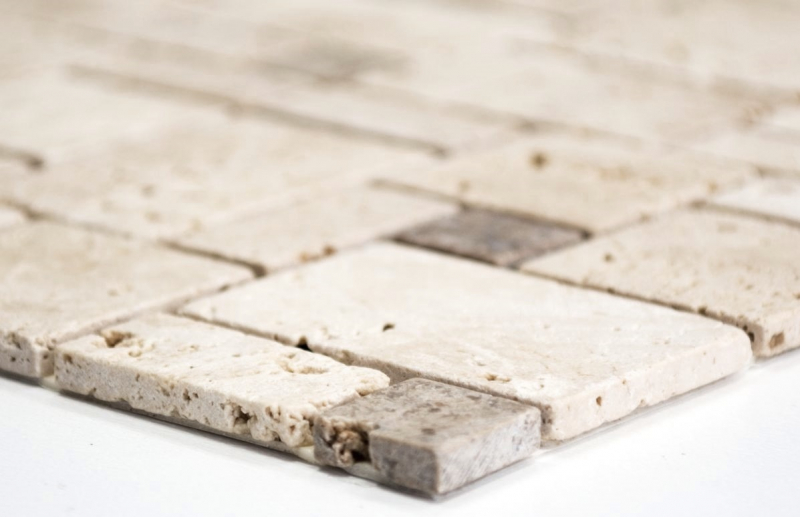 Échantillon manuel Carreau de mosaïque autocollant Travertin Pierre naturelle beige Combinaison de travertin beige MOS200-4CM14_m