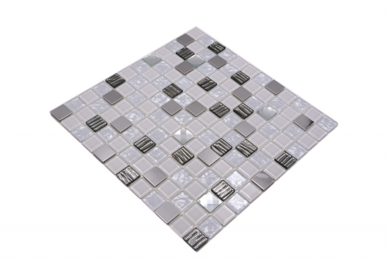 mosaïque de verre autocollant acier inoxydable blanc MOS200-4CM24