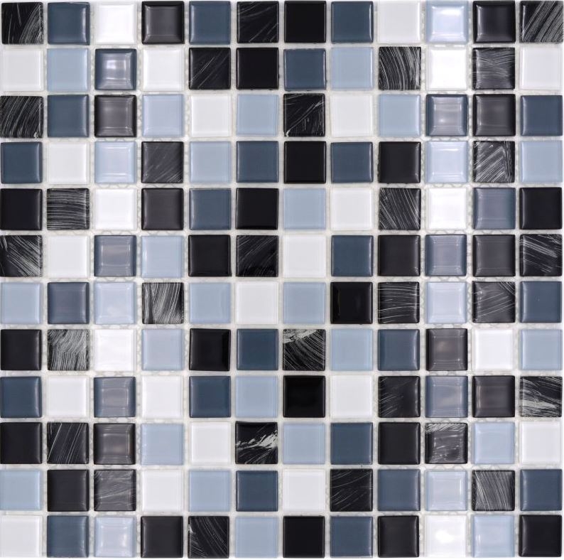 mosaïque de verre autocollante carreau de mosaïque gris noir blanc essuyé MOS200-4CM28