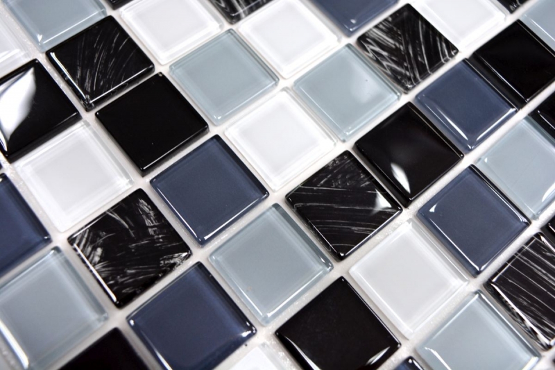 mosaïque de verre autocollante carreau de mosaïque gris noir blanc essuyé MOS200-4CM28