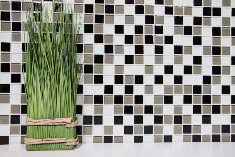 mosaïque de verre autocollant noir boue blanc MOS200-4CM30