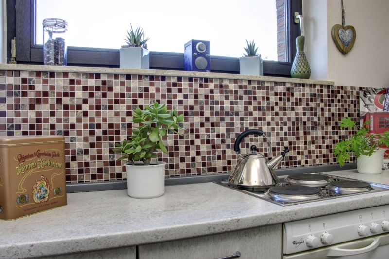 mosaïque de verre autocollant pierre naturelle rose beige marron emperador MOS200-4M352