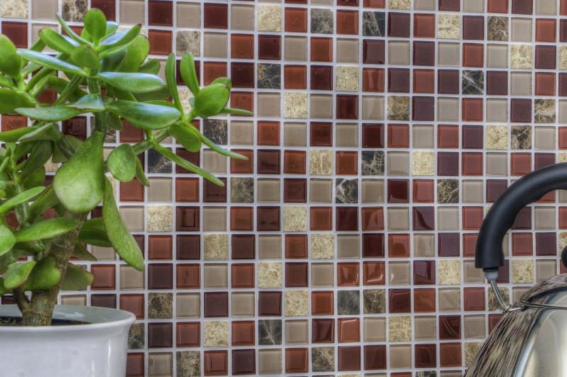 mosaïque de verre autocollant pierre naturelle rose beige marron emperador MOS200-4M352