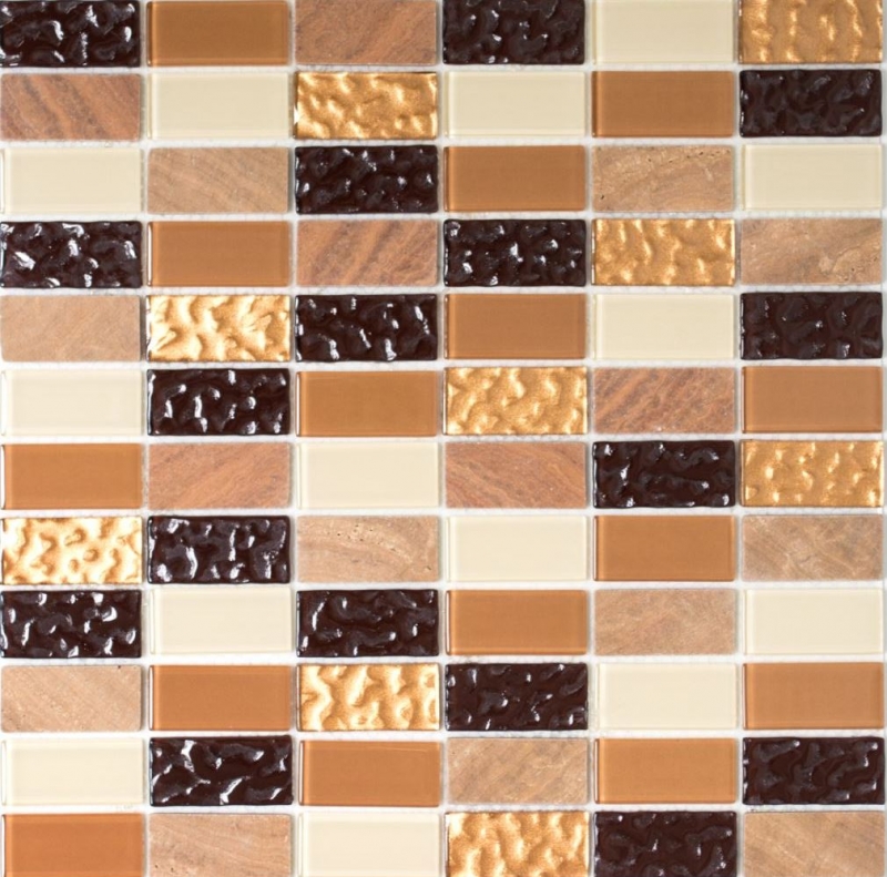 carreau mosaïque autocollant pierre naturelle beige marron carrelage MOS200-4MS75