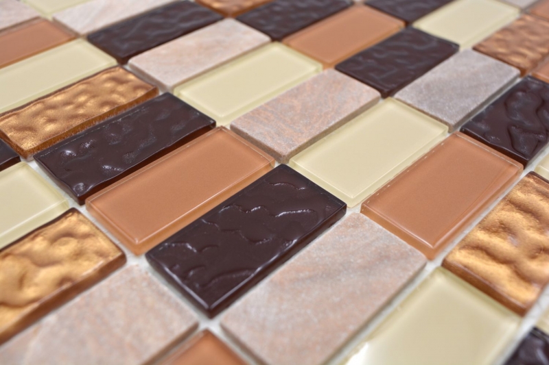 carreau mosaïque autocollant pierre naturelle beige marron carrelage MOS200-4MS75