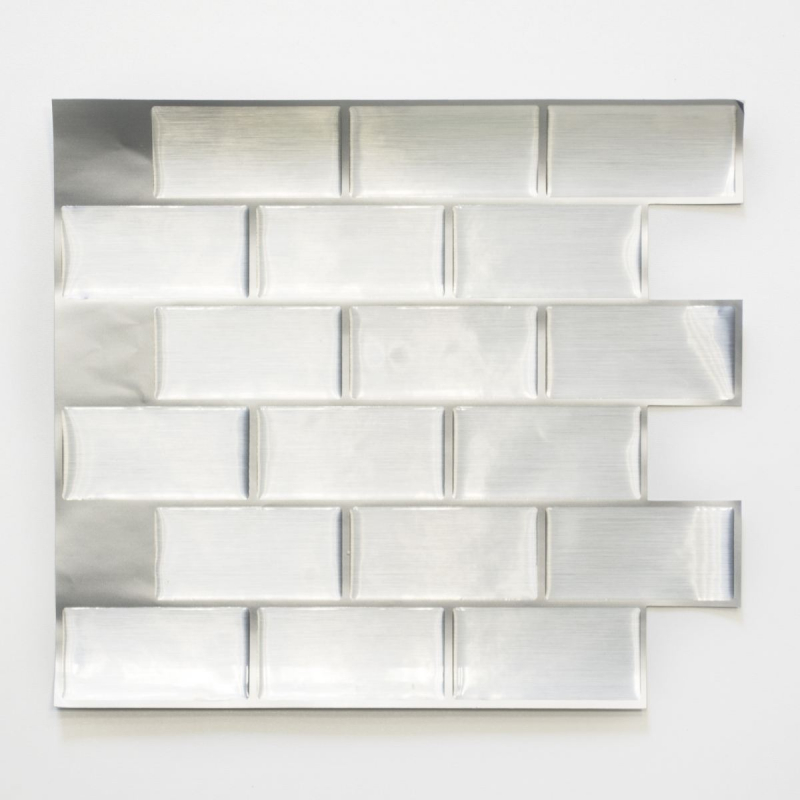 mosaïque autocollante vinyle film adhésif Metro argent miroir carrelage fond cuisine décor