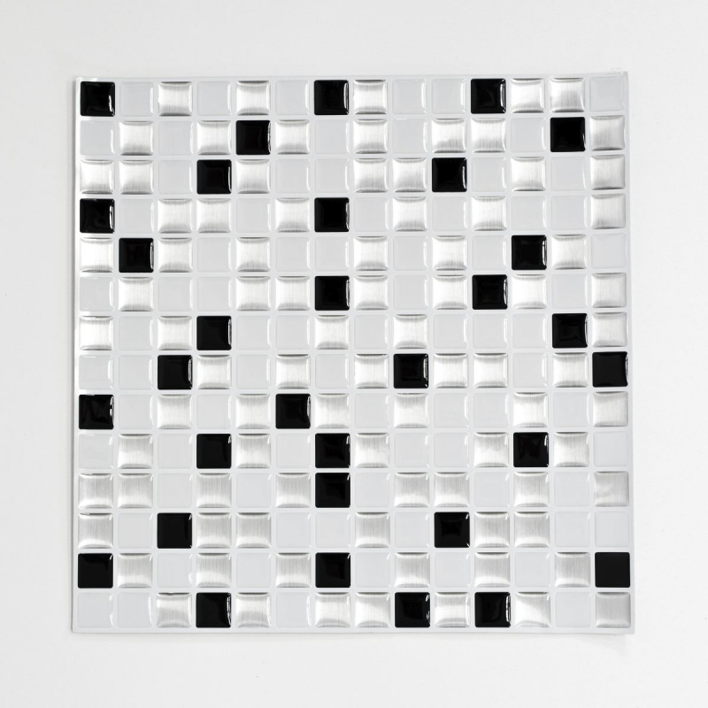 adhésif mosaïque optique vinyle film adhésif blanc argenté noir carrelage cuisine