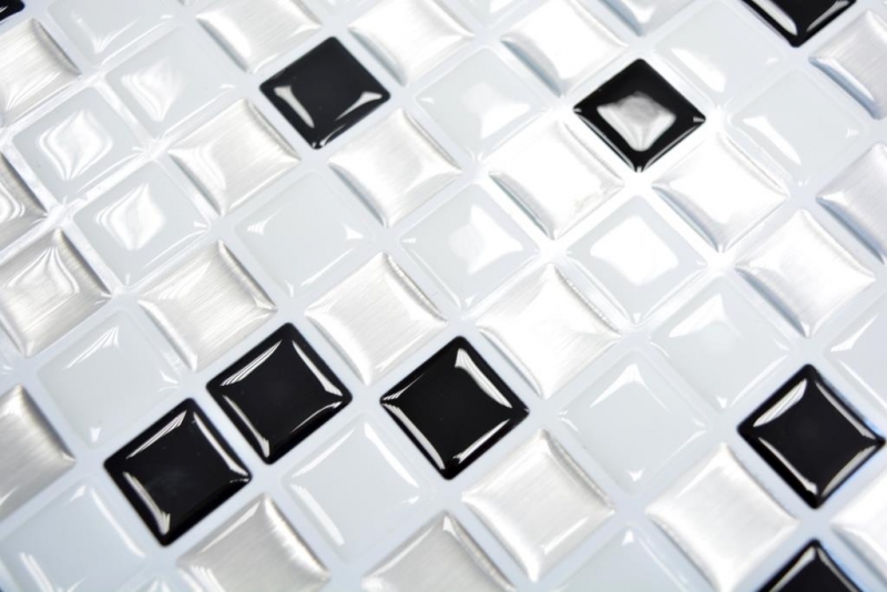 adhésif mosaïque optique vinyle film adhésif blanc argenté noir carrelage cuisine