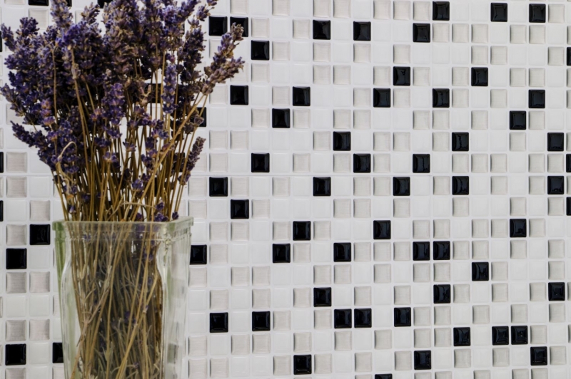 adhésif mosaïque optique vinyle film adhésif blanc argenté noir carrelage cuisine