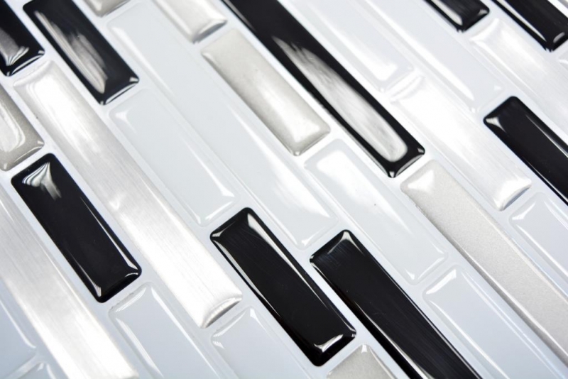 mosaïque autocollante aspect bâtonnets film adhésif vinyle blanc argenté noir carrelage cuisine