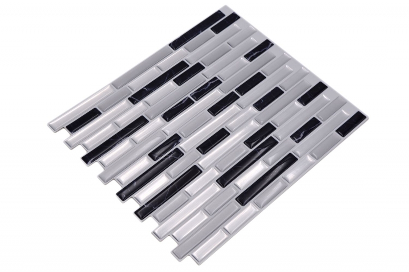 mosaïque autocollante aspect baguettes vinyle film adhésif blanc argenté anthracite carrelage cuisine