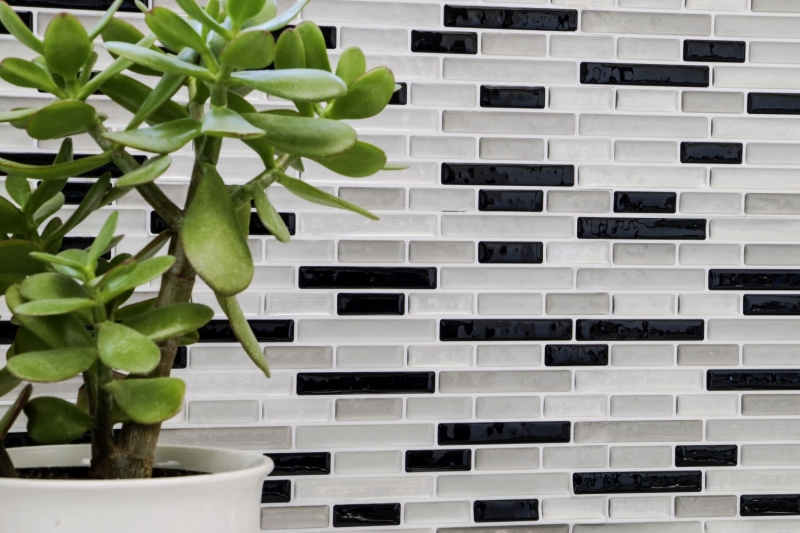mosaïque autocollante aspect baguettes vinyle film adhésif blanc argenté anthracite carrelage cuisine