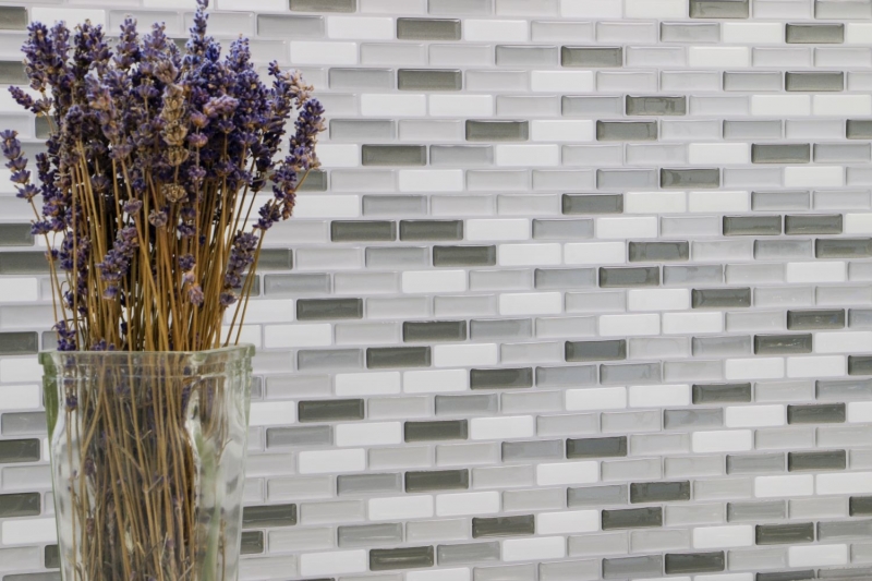 mosaïque autocollante aspect baguettes vinyle film adhésif blanc gris anthracite carrelage cuisine