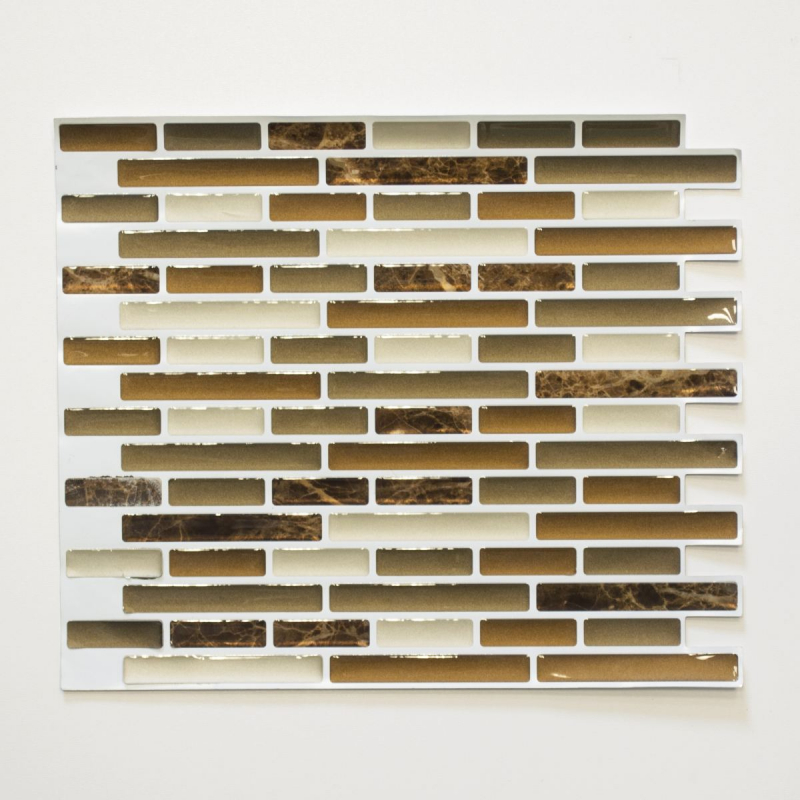 mosaïque autocollante aspect baguettes vinyle film adhésif beige marron emperador carrelage cuisine