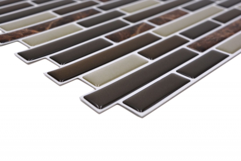 mosaïque autocollante aspect baguettes vinyle film adhésif beige marron emperador carrelage cuisine