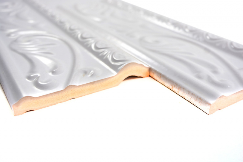 Céramique blanche Bordures SERAP Structure brillante Aspect romain Mur Sol Salle de bains Cuisine Sauna WC - MOSBor-Nizza-0102