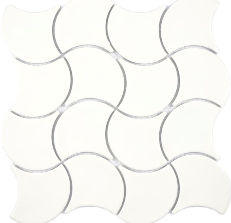 Mosaïque céramique éventail ivoire brillant vague mur carrelage cuisine douche bain MOS13-FS19_f