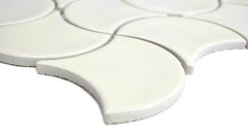 Mosaïque céramique éventail ivoire brillant vague mur carrelage cuisine douche bain MOS13-FS19_f