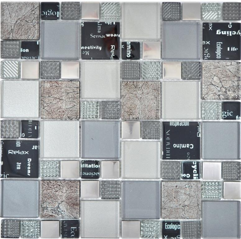 Motif main Crystal transparent Mosaïque de verre argenté noir mur carrelage cuisine douche salle de bain MOS88-0317_m