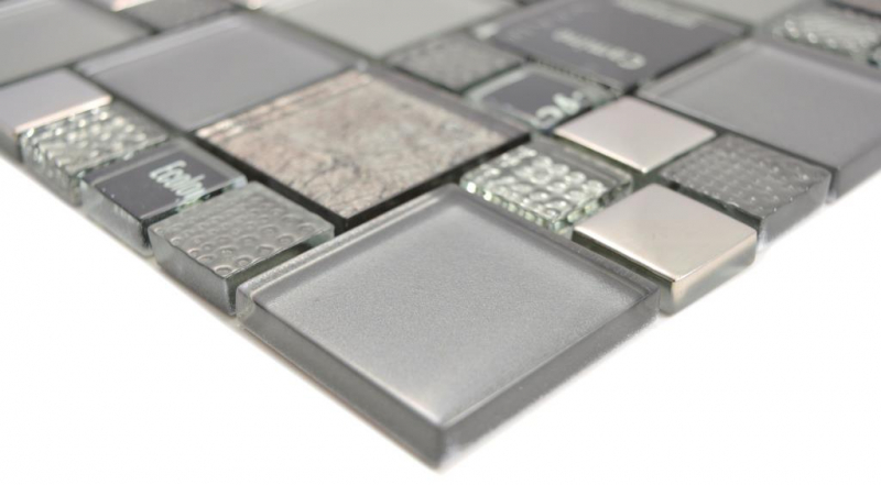 Motif main Crystal transparent Mosaïque de verre argenté noir mur carrelage cuisine douche salle de bain MOS88-0317_m