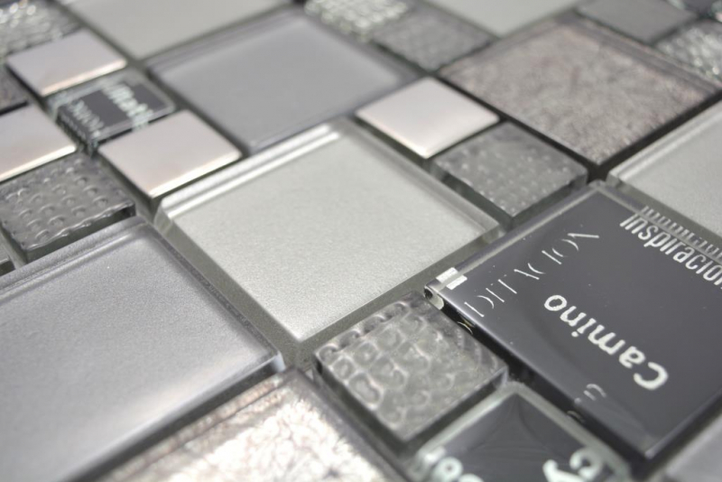 Motif main Crystal transparent Mosaïque de verre argenté noir mur carrelage cuisine douche salle de bain MOS88-0317_m