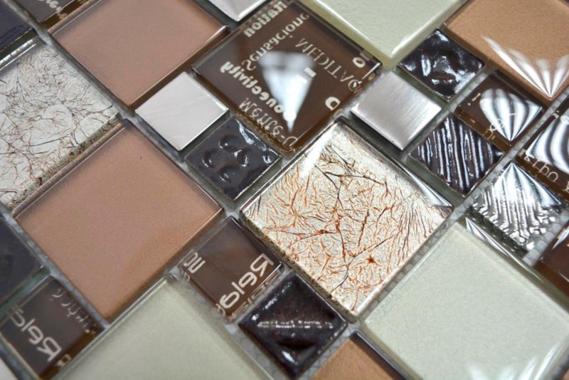 Mosaïque de verre Carreaux de mosaïque argent cream beige marron mur carrelage cuisine salle de bain