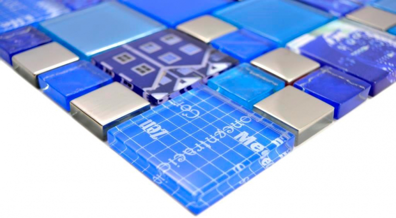 Motif main Mosaïque transparente Crystal Mosaïque de verre argent bleu mur carrelage cuisine douche salle de bain MOS88-0417_m