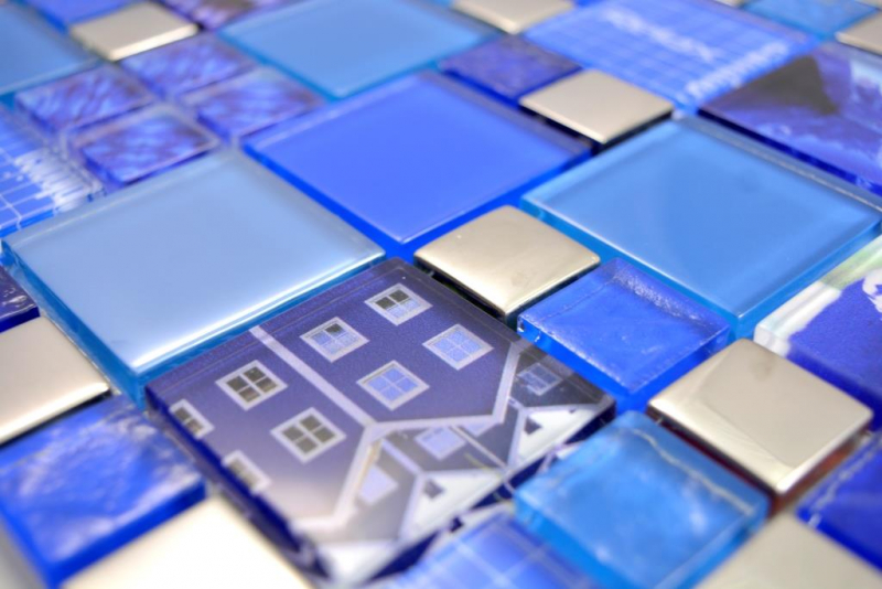 Motif main Mosaïque transparente Crystal Mosaïque de verre argent bleu mur carrelage cuisine douche salle de bain MOS88-0417_m