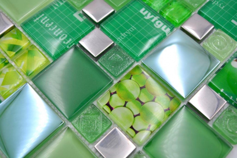 Mosaïque de verre Carreaux de mosaïque argent vert mur carrelage cuisine salle de bain