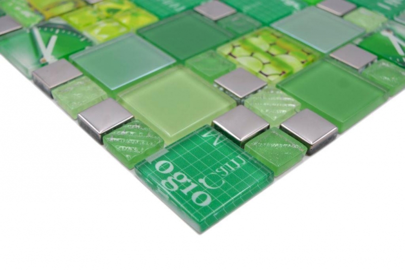 Mosaïque de verre Carreaux de mosaïque argent vert mur carrelage cuisine salle de bain