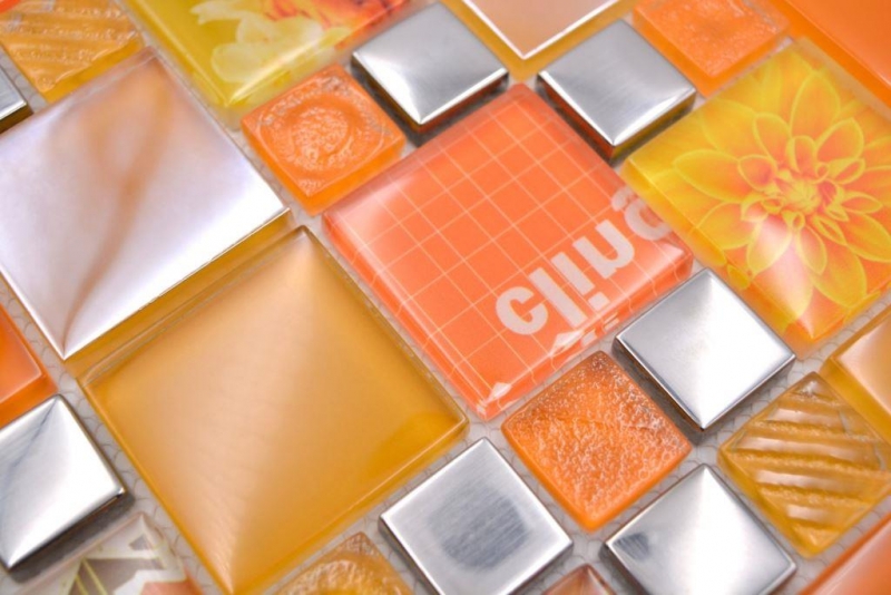 Mosaïque de verre Carreaux de mosaïque argent orange mur carrelage cuisine salle de bain