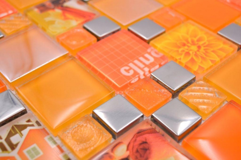 Mosaïque de verre Carreaux de mosaïque argent orange mur carrelage cuisine salle de bain