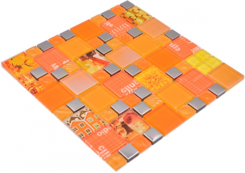 Mosaïque de verre Carreaux de mosaïque argent orange mur carrelage cuisine salle de bain