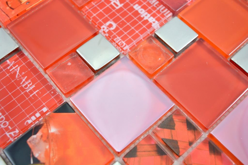 Mosaïque transparente Crystal Mosaïque de verre argent rouge mur carrelage cuisine douche salle de bain_f | 10 tapis de mosaïque