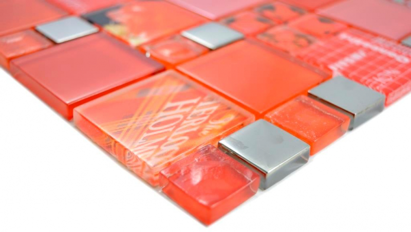 Mosaïque transparente Crystal Mosaïque de verre argent rouge mur carrelage cuisine douche salle de bain_f | 10 tapis de mosaïque