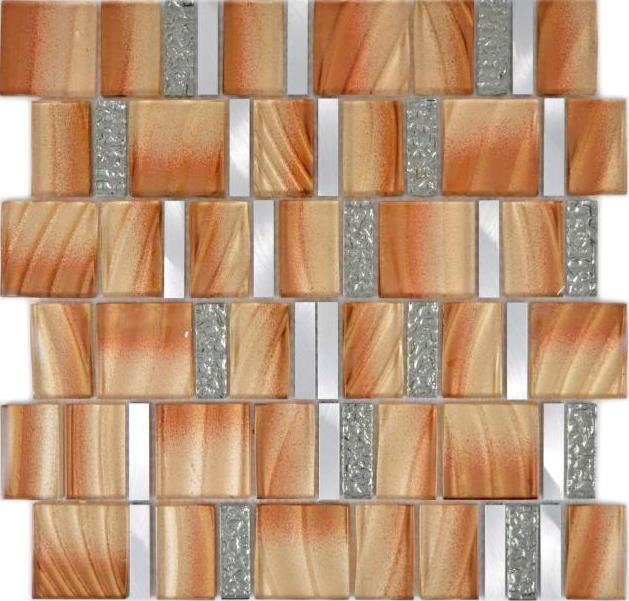 Motif main aluminium Mosaïque de verre ALU brun mur carrelage cuisine douche salle de bain MOS88-0013_m