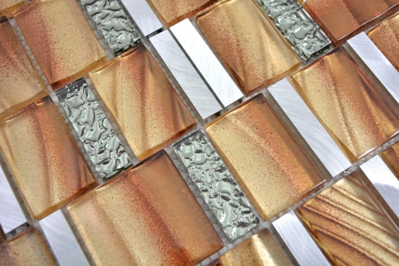 Motif main aluminium Mosaïque de verre ALU brun mur carrelage cuisine douche salle de bain MOS88-0013_m