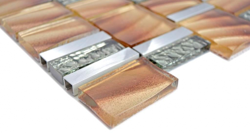 Motif main aluminium Mosaïque de verre ALU brun mur carrelage cuisine douche salle de bain MOS88-0013_m