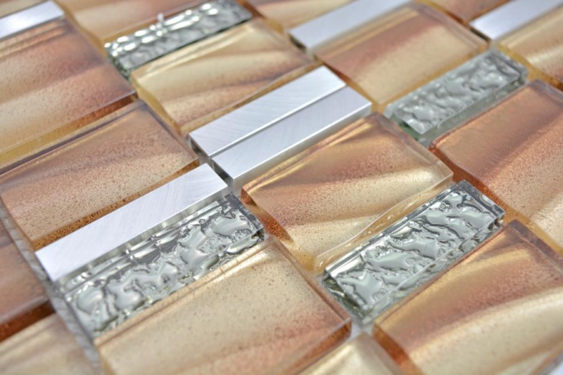 Motif main aluminium Mosaïque de verre ALU brun mur carrelage cuisine douche salle de bain MOS88-0013_m
