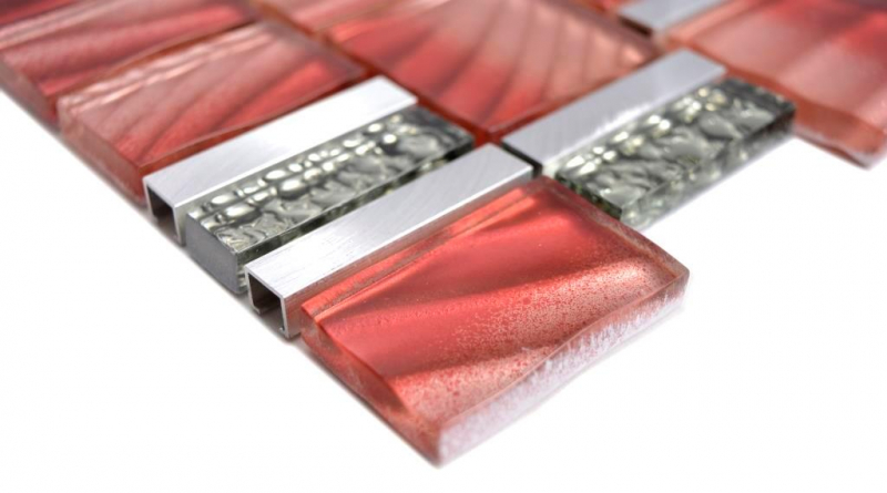 Aluminium Mosaïque Mosaïque de verre ALU rouge mur carrelage cuisine douche salle de bain_f | 10 tapis mosaïque