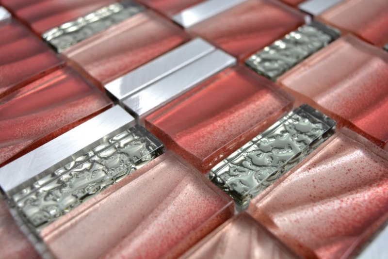 Aluminium Mosaïque Mosaïque de verre ALU rouge mur carrelage cuisine douche salle de bain_f | 10 tapis mosaïque