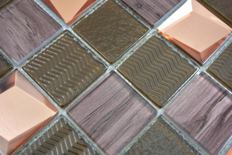 Motif main Crystal transparent mosaïque de verre bronze mur carrelage cuisine douche bain MOS88-1515_m