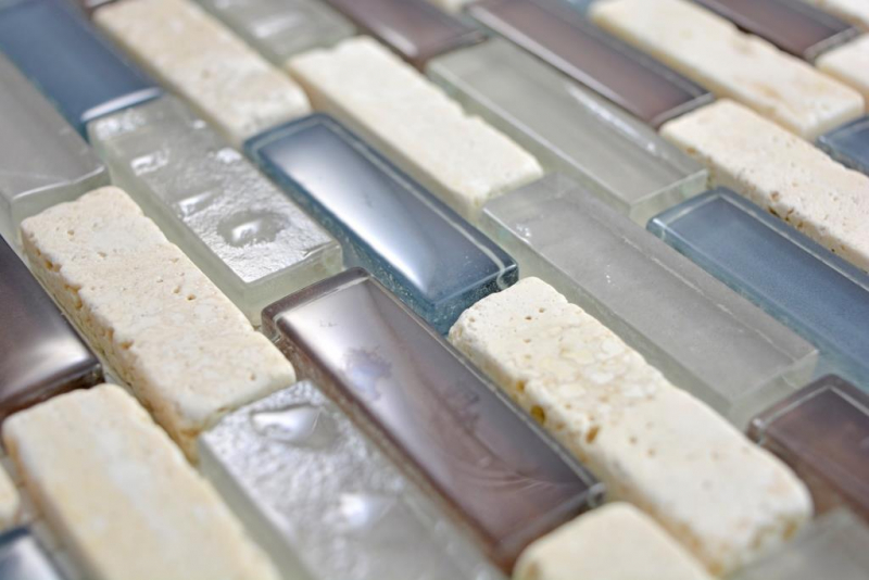 Échantillon manuel Mosaïque translucide composite Mosaïque de verre Pierre botticino clair gris brun MOS88-0213 _m