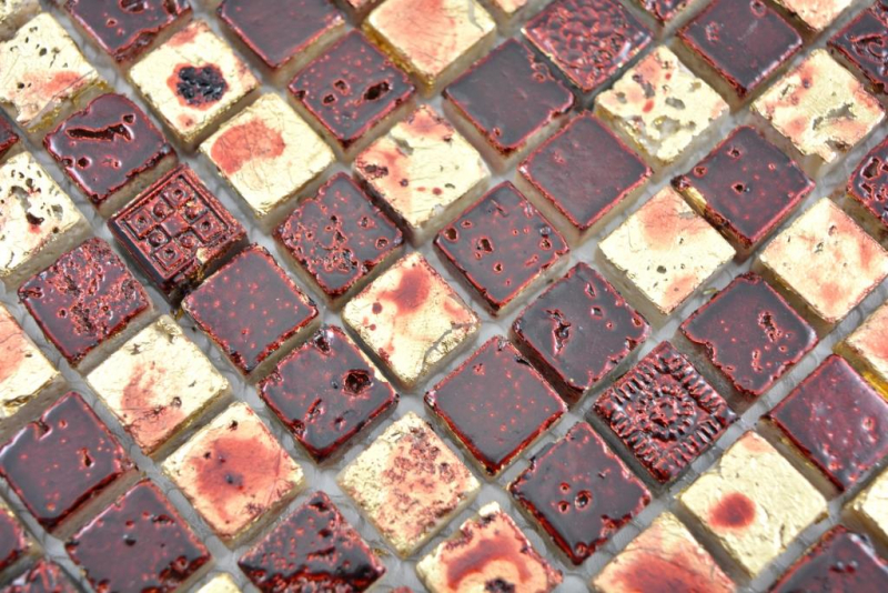 Mosaïque pierre Résine or rouge mur carrelage cuisine salle de bain MOS88-0709_f