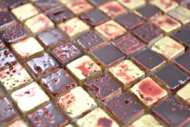 Mosaïque pierre Résine or rouge mur carrelage cuisine salle de bain MOS88-0709_f