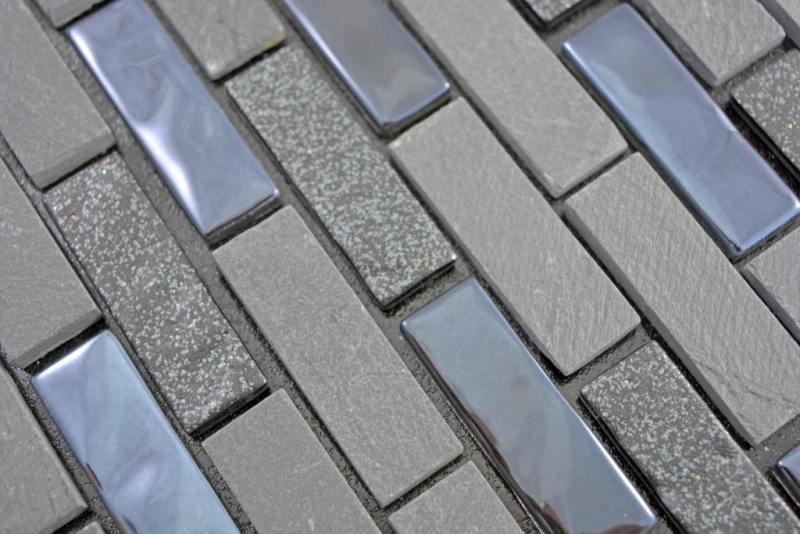 mosaïque de verre autocollante mosaïque composite pierre naturelle anthracite gris noir carrelage MOS200-003