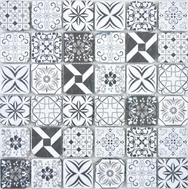 Mosaïque de verre Carreaux de mosaïque VINTAGE LOOK rétro anthracite noir blanc mur carrelage cuisine salle de bain MOS63-0103