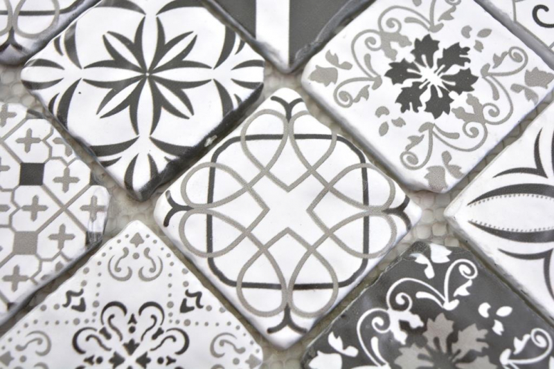 Mosaïque de verre Carreaux de mosaïque VINTAGE LOOK rétro anthracite noir blanc mur carrelage cuisine salle de bain MOS63-0103